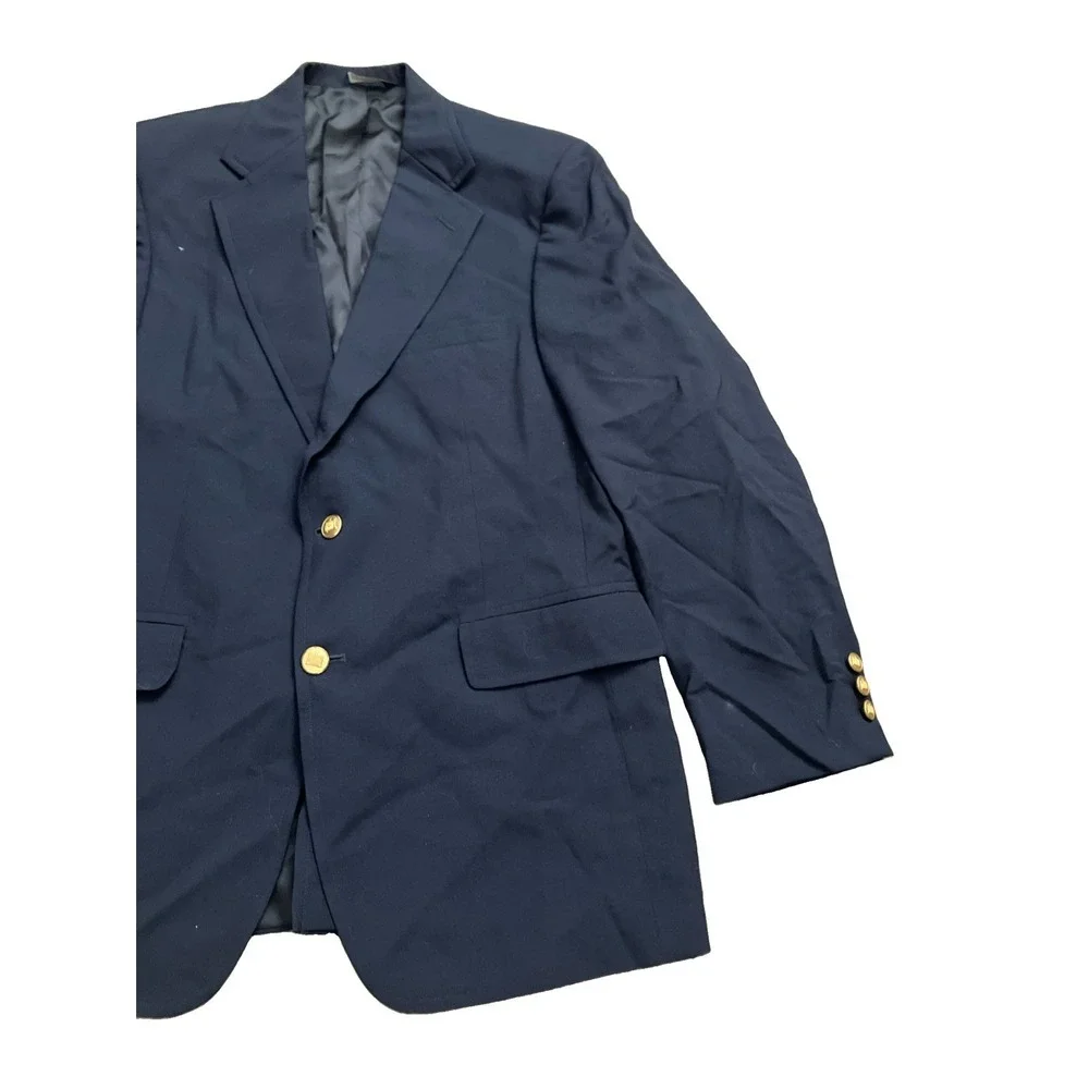 346 Brooks Brothers Blazer Sport Coat Mens 40R Solid Blue Wool Gold Buttons